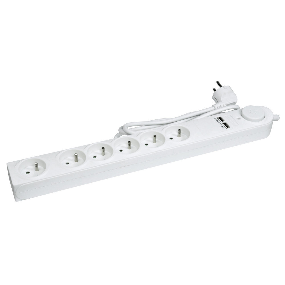 Multiprise parafoudre 6 prises + 2 USB