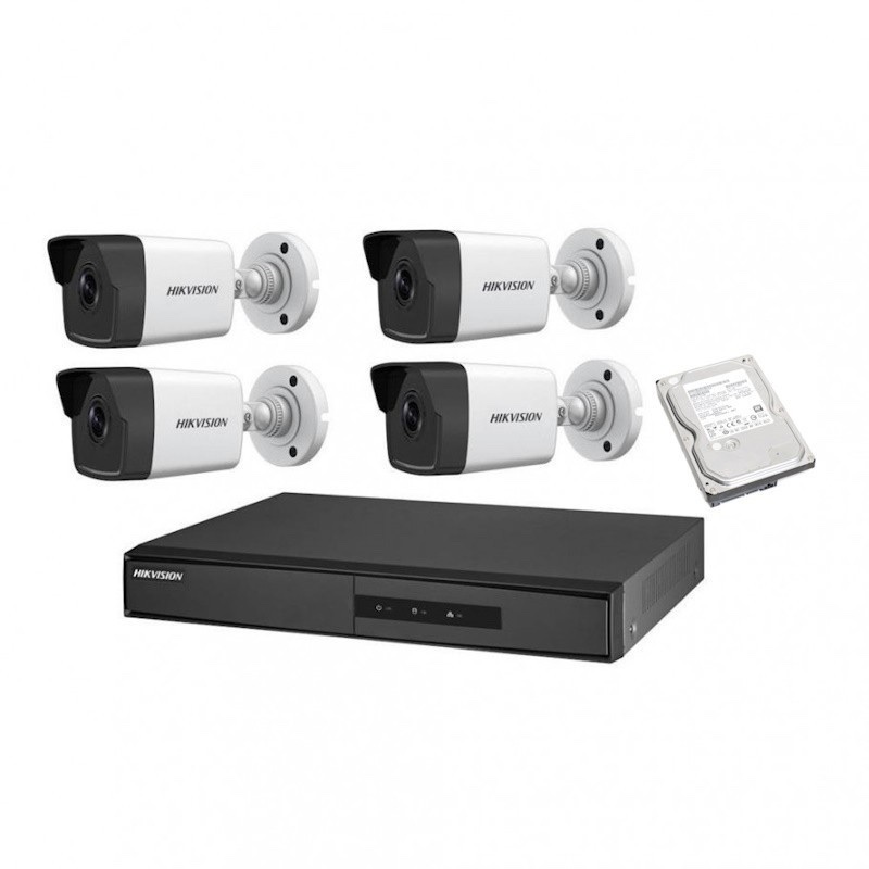 Kit vidéosurveillance 4 caméras PoE + NVR + disque 1 To