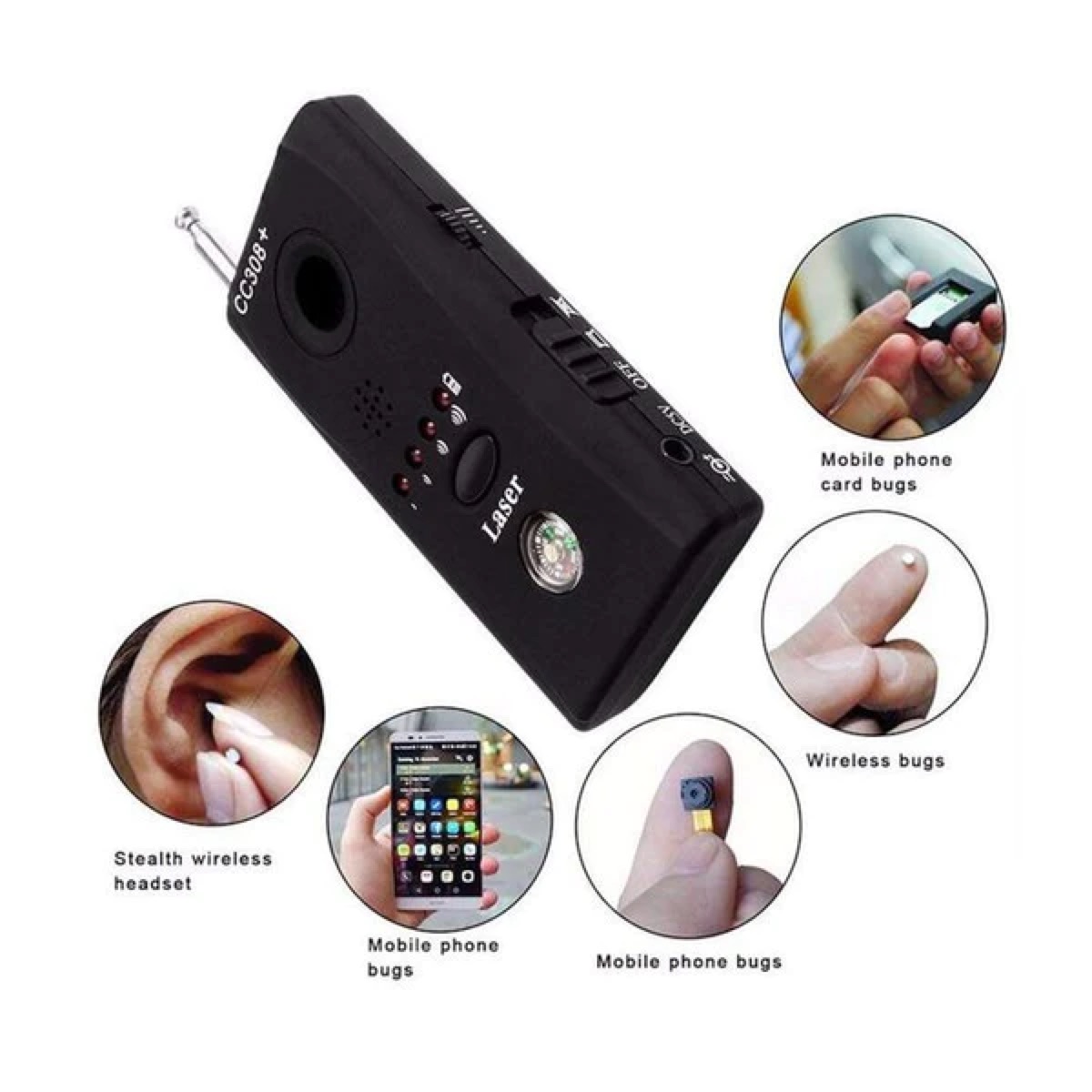 Détecteur de caméras cachées et de micros CC308+ — laser