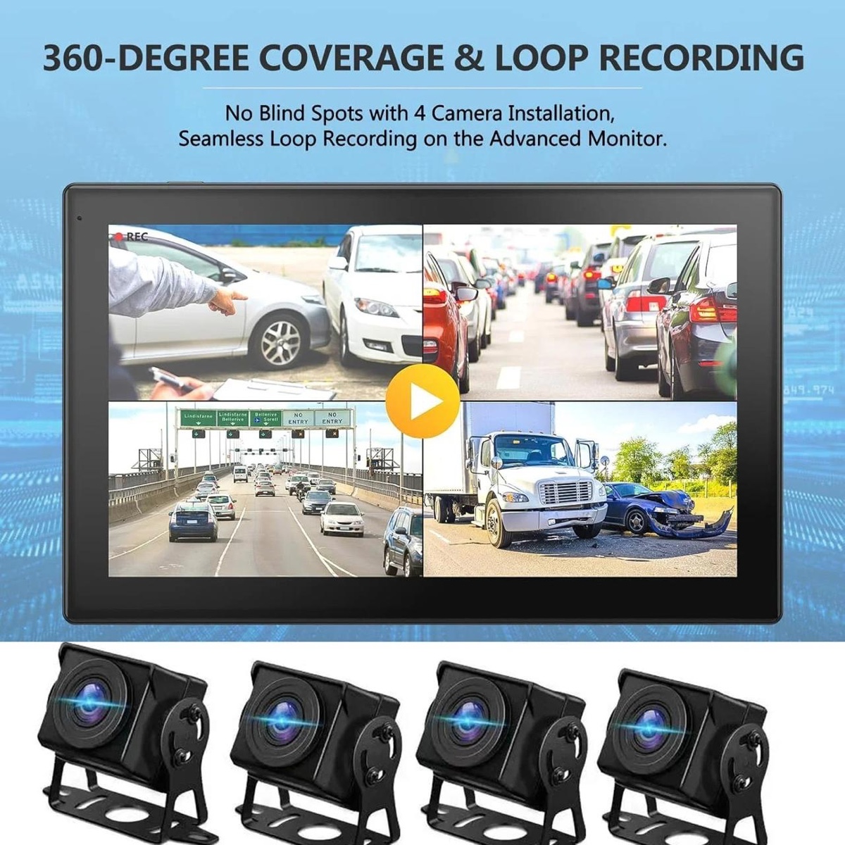 Système de caméras 360° pour camion — 4 caméras + écran 10,1"