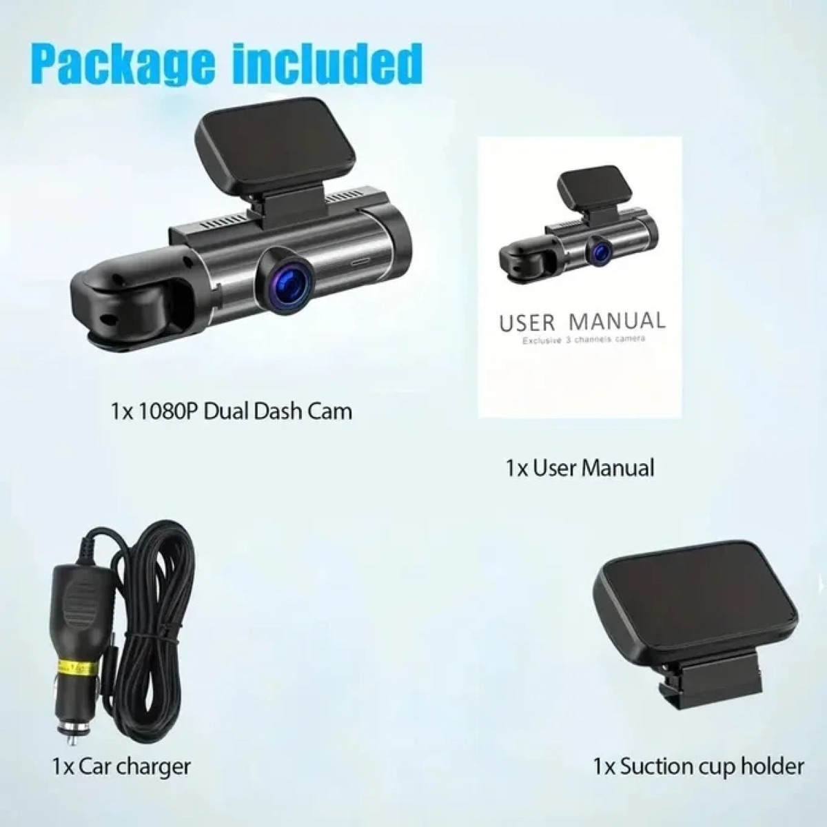 Dashcam double objectif 1080p — route et habitacle