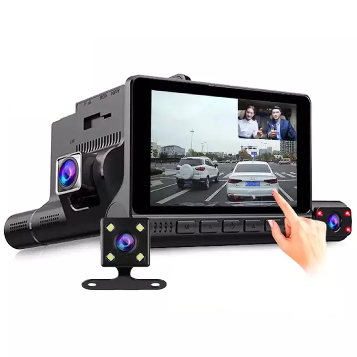 Dashcam 3 caméras avec écran 4" — avant, intérieur et recul