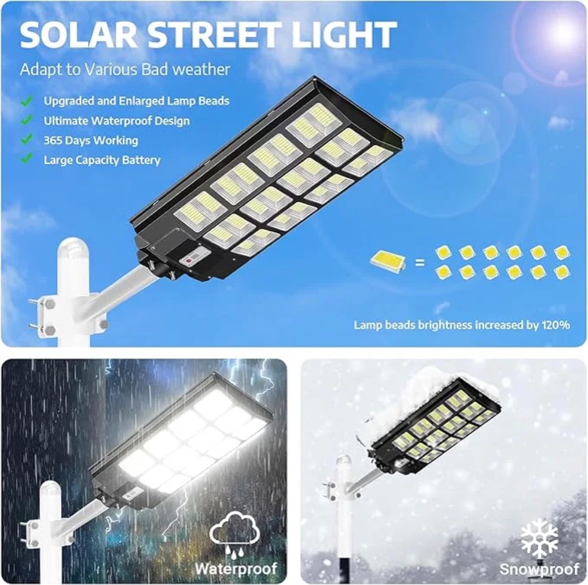 Projecteur solaire LED 600 W avec télécommande