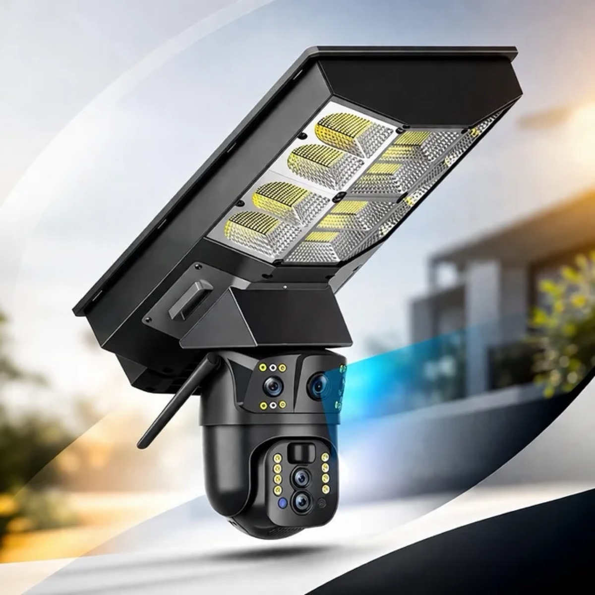 Lampadaire solaire avec caméra 4G double objectif — zoom x10