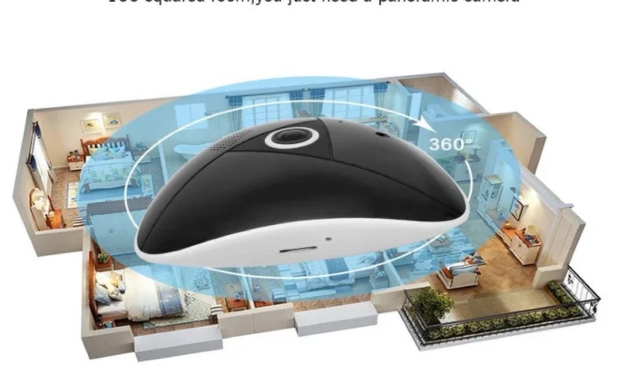Fixée au plafond ou au mur, cette caméra panoramique filme toute la pièce à 360° grâce à son objectif fisheye