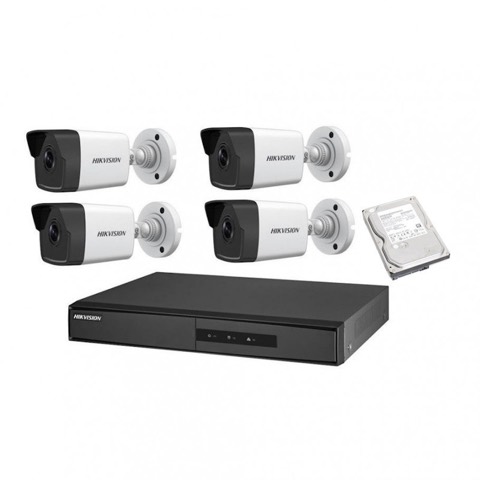 Kit vidéosurveillance 4 caméras PoE + NVR + disque 1 To