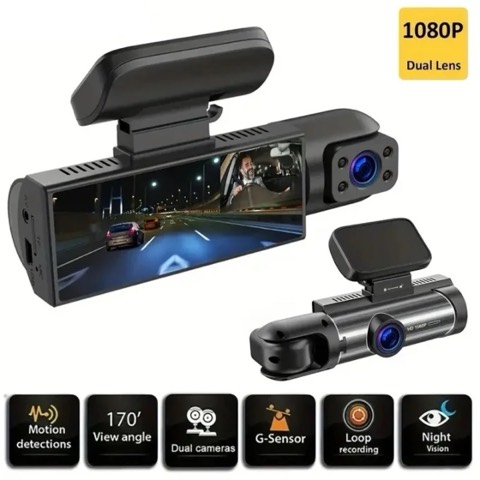 Dashcam double objectif 1080p — route et habitacle