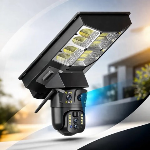 Lampadaire solaire avec caméra 4G double objectif — zoom x10