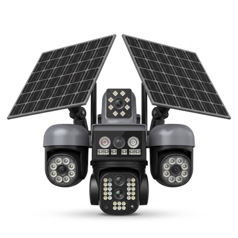 Caméra solaire à 5 objectifs dont 3 motorisés — 25 MP, zoom optique