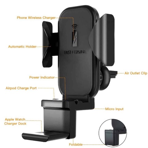 Support voiture à charge sans fil 3 en 1