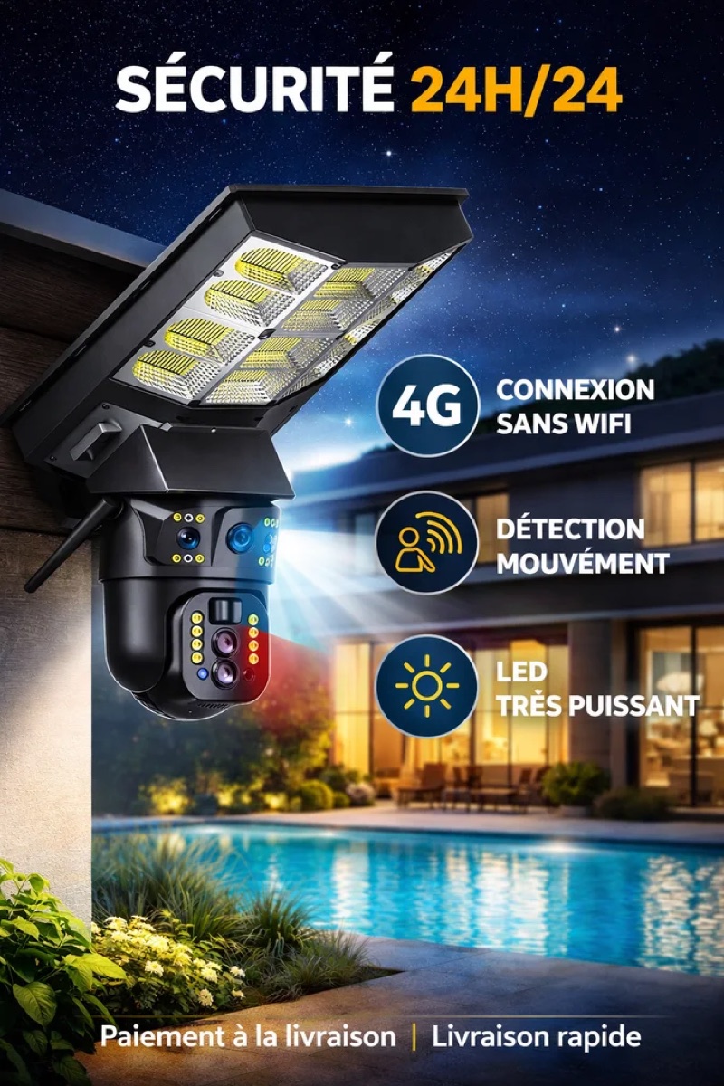 Lampadaire solaire avec caméra 4G double objectif — zoom x10