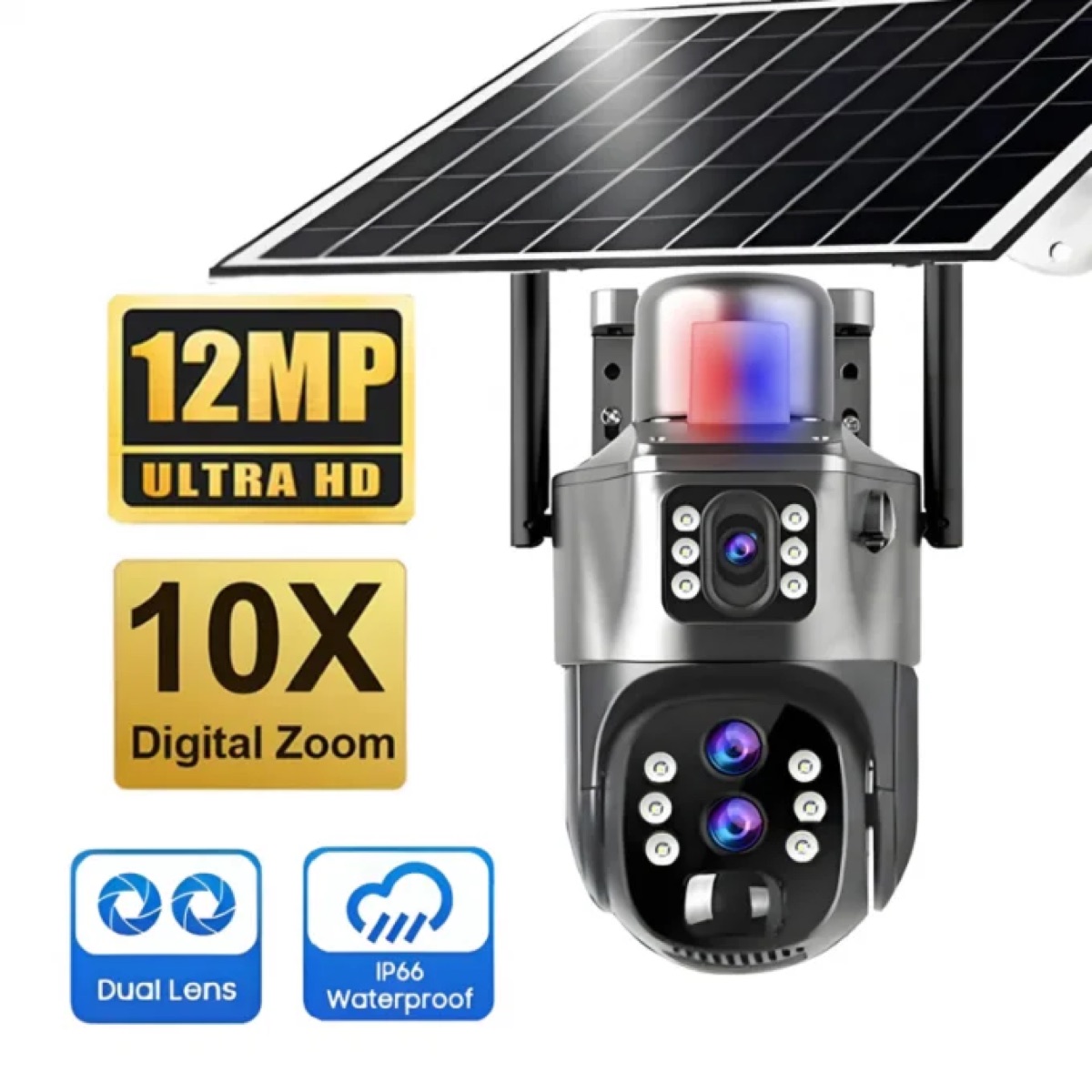Caméra solaire 4G 12 MP à 3 objectifs — zoom x10