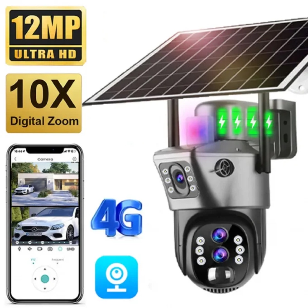 Caméra solaire 4G 12 MP à 3 objectifs — zoom x10