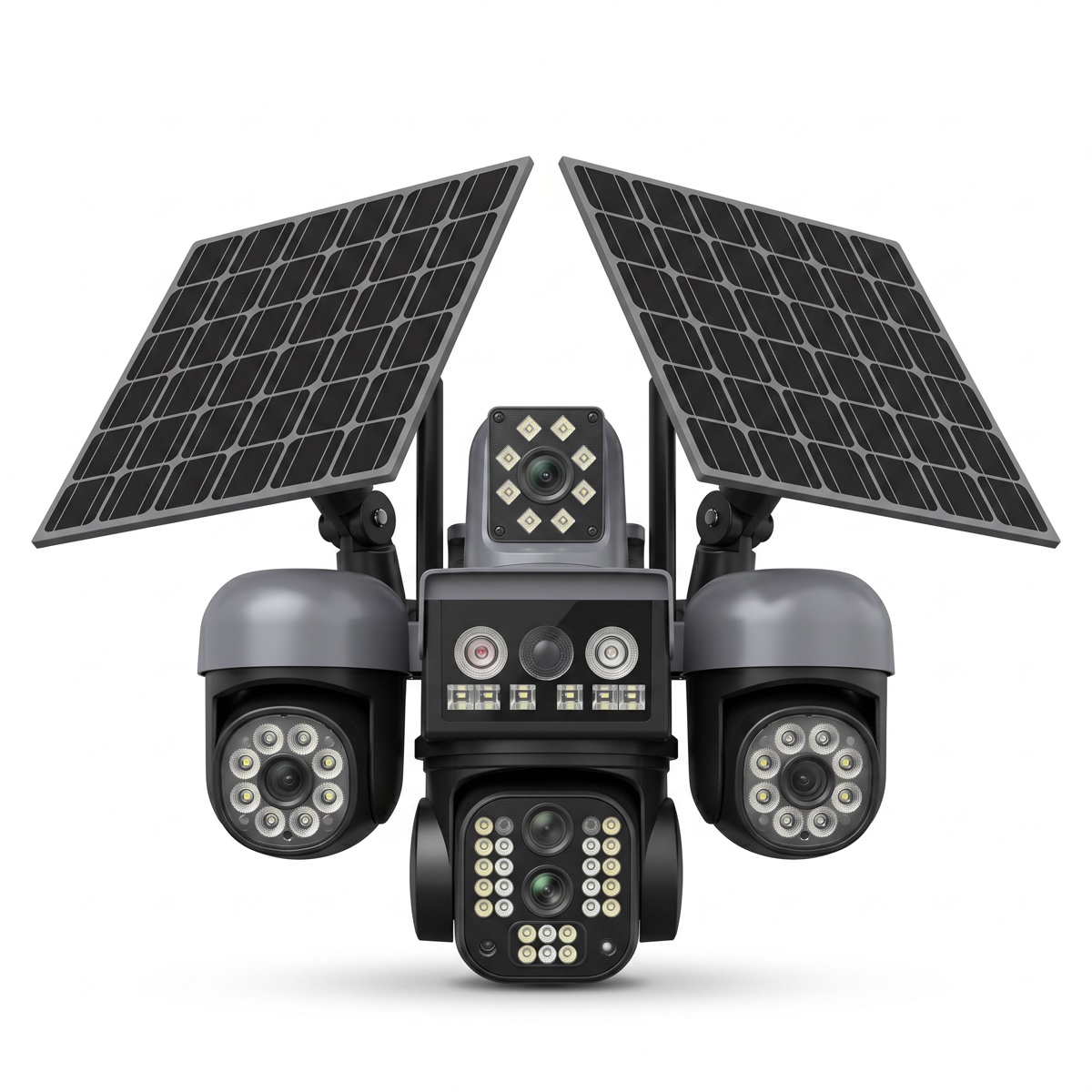 Caméra solaire à 5 objectifs dont 3 motorisés — 25 MP, zoom optique