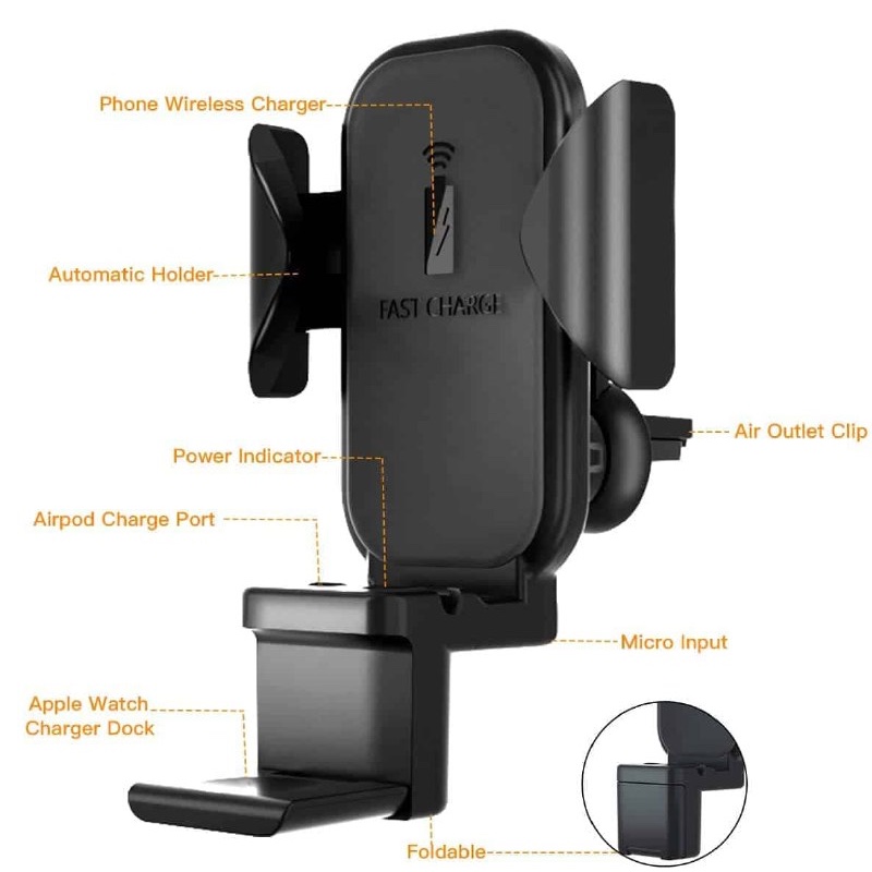 Support voiture à charge sans fil 3 en 1