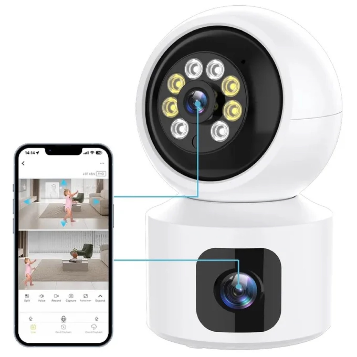 Caméra intérieure Wi-Fi double objectif 4 MP