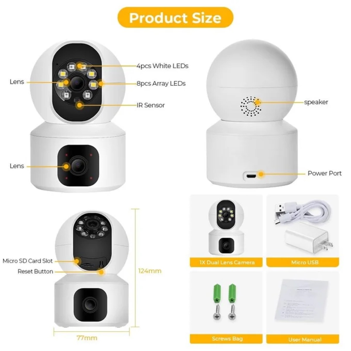 Caméra intérieure Wi-Fi double objectif 4 MP